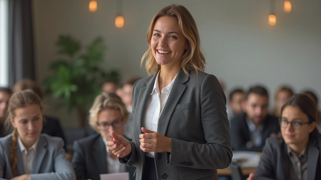 Professionele afbeelding van spraaktherapie sessie met Nederlandse instructeur en student in modern klaslokaal