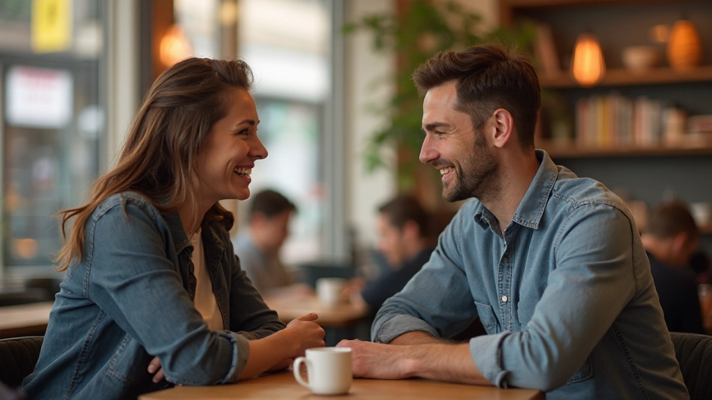 Twee mensen hebben een vriendelijk Nederlands gesprek in een café