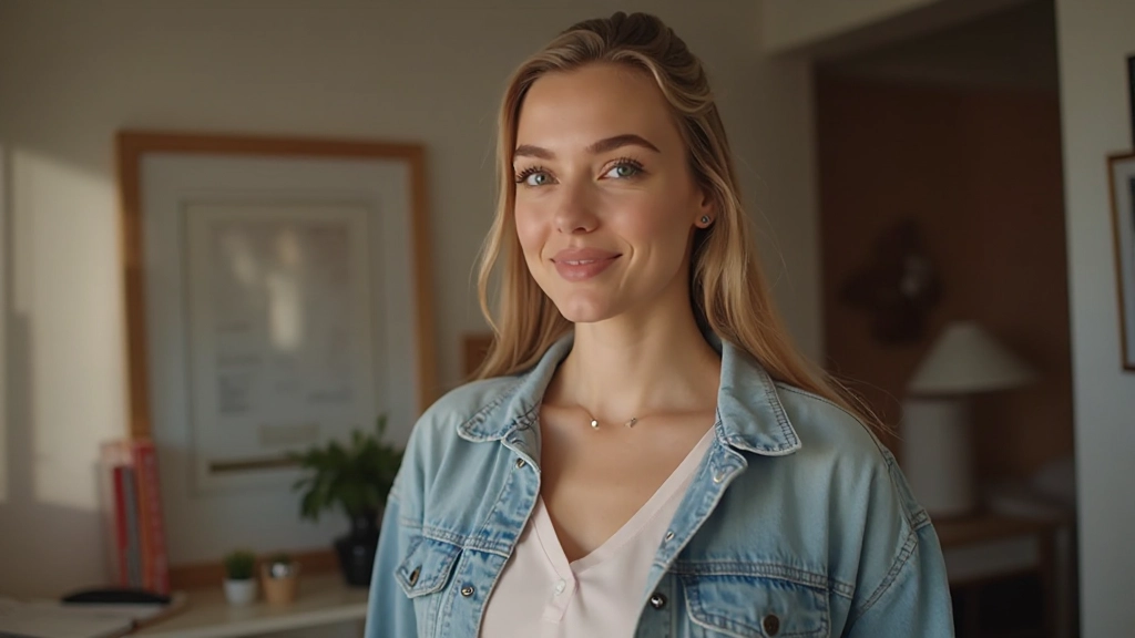 Jonge volwassene doet spraakoefeninegen voor spiegel in huiselijke studeerkamer met warme verlichting